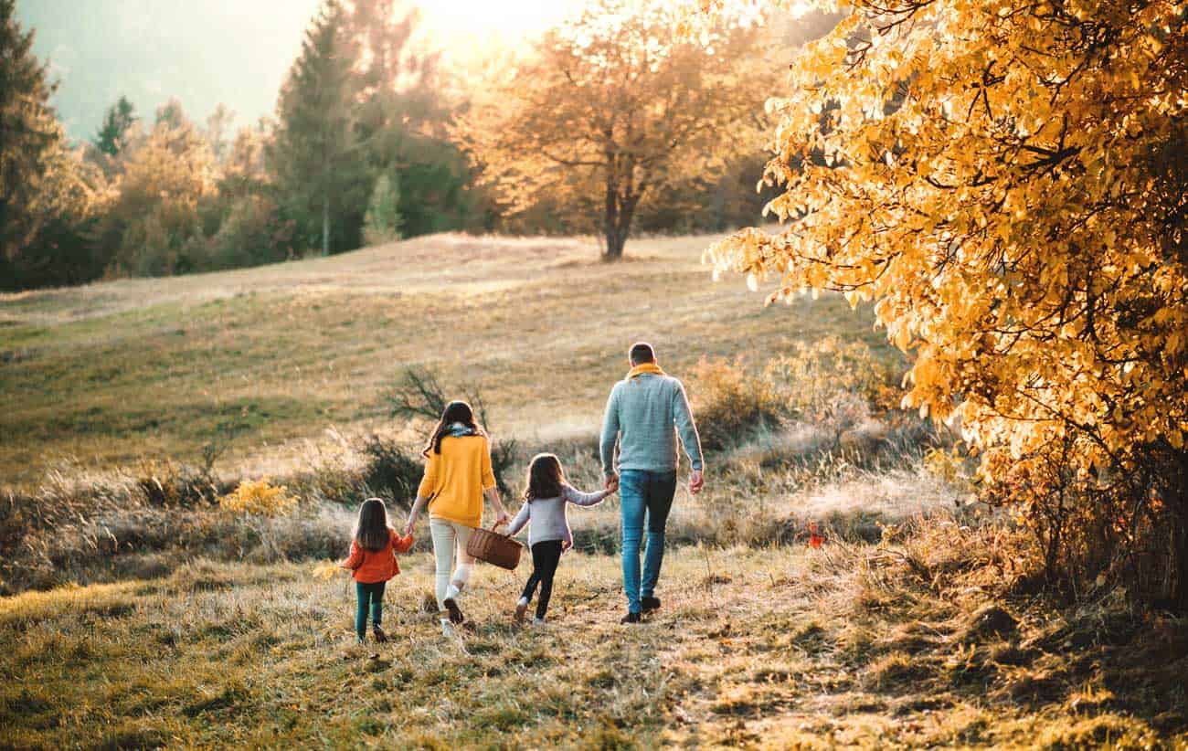 A Rear View Of Young Family With Two Small Ftamszq